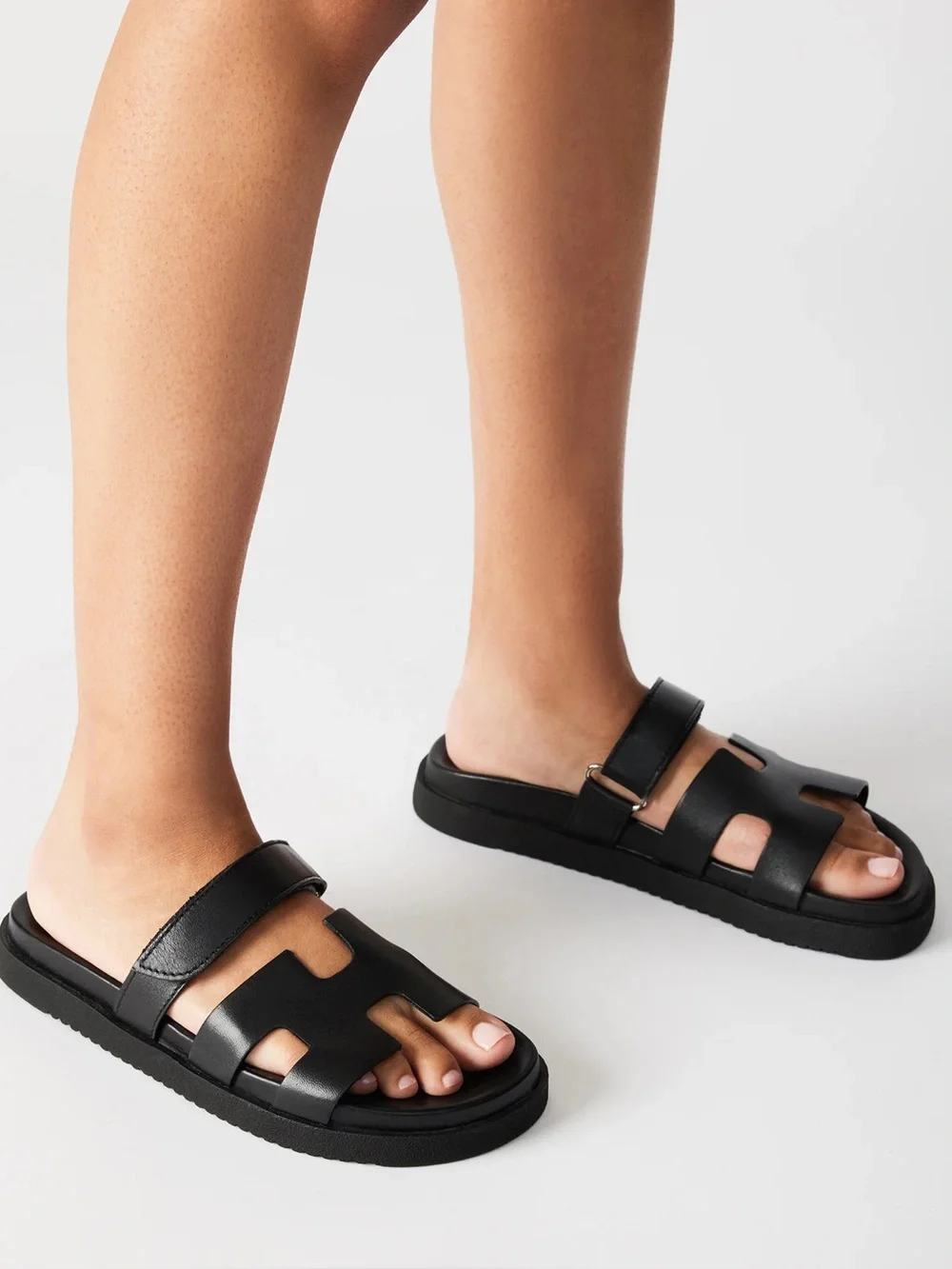 New Steve Madden Mayven Black Leather Flatform Sandals Size 7.5 $89.95